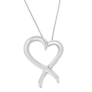 Haus of Brilliance Silver Heart Shaped Awareness Ribbon Pendant Necklace